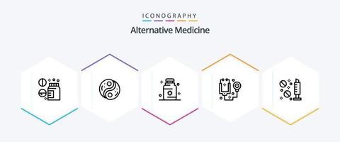 pack d'icônes de 25 lignes de médecine alternative, y compris la drogue. stéthoscope. yin. soins de santé. médecine vecteur