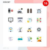 16 signes universels de couleur plate symboles d'affichage broche maison accès mobile pack modifiable d'éléments de conception de vecteur créatif