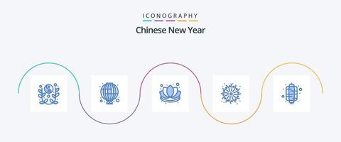 pack d'icônes bleues du nouvel an chinois 5, y compris la lanterne. travail. rouge. vacances. lotus vecteur