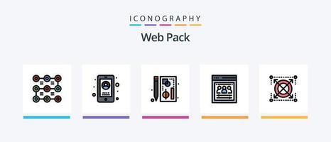 ligne de pack web remplie de 5 packs d'icônes comprenant un centre de données. tests fractionnés. page de l'organisation. méthode. essai. conception d'icônes créatives vecteur