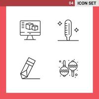 ligne d'interface mobile ensemble de 4 pictogrammes de conception informatique informatique couronne médicale éléments de conception vectoriels modifiables vecteur