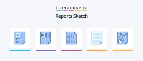 rapports croquis pack d'icônes bleu 5, y compris la page. données. rapport. rapport. page. conception d'icônes créatives vecteur