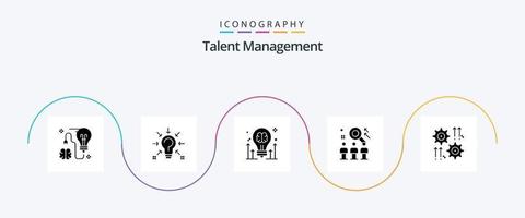pack d'icônes glyphe 5 de gestion des talents, y compris l'équipe. ressource. solution. flèche. ampoule vecteur