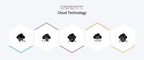 pack d'icônes de 25 glyphes de technologie cloud, y compris la connexion. nuage. données. réseau. nuage vecteur
