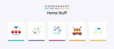 pack d'icônes plat 5 pour la maison, y compris la cuisine. chambre à coucher. appareil. chambre. lit. conception d'icônes créatives vecteur