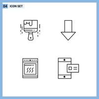 groupe de 4 couleurs plates remplies de signes et de symboles pour le pinceau de cuisine peinture flèche vers le bas cuisson éléments de conception vectoriels modifiables vecteur