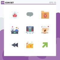 interface mobile couleur plate ensemble de 9 pictogrammes de fichier de serveur de base de données partagé travaillant consultation éléments de conception vectoriels modifiables vecteur