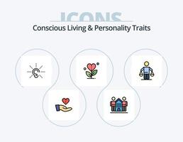 pack d'icônes remplies de ligne de traits de vie et de personnalité conscients 5 conception d'icônes. groupe. amis. cœur. meilleur. entraînement vecteur