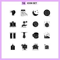 pack de glyphes solides de 16 symboles universels de données support de film éléments de conception vectoriels modifiables star de cinéma vecteur