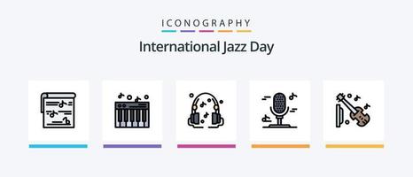 ligne de la journée internationale du jazz remplie de 5 packs d'icônes, y compris. disque. dvd .. conception d'icônes créatives vecteur