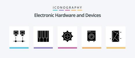 pack d'icônes glyphe 5 appareils comprenant l'équipement. électrique. piano. dispositifs. ensemble. conception d'icônes créatives vecteur