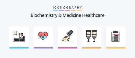 ligne de soins de santé biochimie et médecine remplie de 5 packs d'icônes, y compris le cœur. transfusion. espace. réhydratation. soins de santé. conception d'icônes créatives vecteur