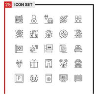 ensemble moderne de 25 lignes et symboles tels que des acclamations commerciales chargent des verres de champagne placent des éléments de conception vectoriels modifiables vecteur