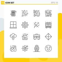 ensemble de pictogrammes de 16 contours simples de bâtiments de porte i analyse de croissance éléments de conception vectoriels modifiables vecteur