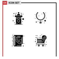 ensemble de 4 glyphes solides vectoriels sur la grille pour les éléments de conception vectoriels modifiables de téléphone de collier de séminaire de livre de classe vecteur