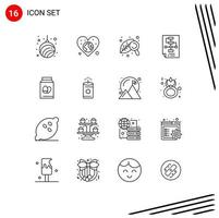 ensemble de pictogrammes de 16 contours simples d'éléments de conception vectoriels modifiables de feuille d'amour d'entreprise de processus vecteur