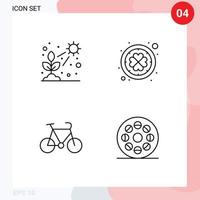ligne d'interface mobile ensemble de 4 pictogrammes d'éléments de conception vectoriels modifiables de sport irlandais de plante de bicyclette de cactus vecteur