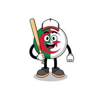 caricature de mascotte du drapeau algérien en tant que joueur de baseball vecteur