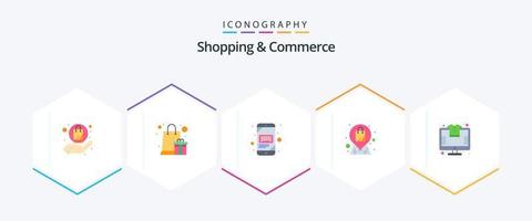 shopping et commerce pack de 25 icônes plates, y compris en ligne. achats. code à barre. boutique. scanner vecteur