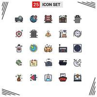 icône universelle symboles groupe de 25 couleurs plates modernes de ligne remplie de panier boîte chaise panier cadeau éléments de conception vectoriels modifiables vecteur