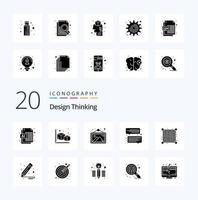 20 pack d'icônes de glyphe solide de pensée de conception comme le chat de message de galerie de vue de grille vecteur