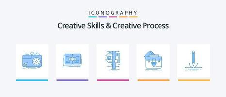 compétences créatives et pack d'icônes bleu processus créatif 5, y compris le fichier. portefeuille. voir. la mesure. étriers. conception d'icônes créatives vecteur