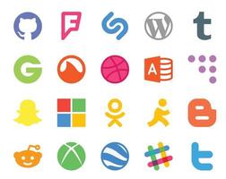 pack de 20 icônes de médias sociaux, y compris xbox blogger dribbble objectif microsoft vecteur