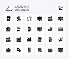 achats en ligne pack de 25 icônes de glyphes solides, y compris le magasin. en ligne. vente. souris vecteur