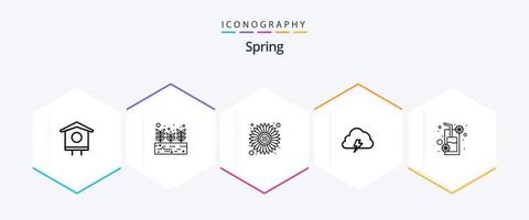 pack d'icônes printemps 25 lignes comprenant de la nourriture. soleil. fleur. printemps. nuage vecteur