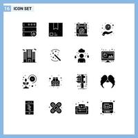 interface mobile glyphe solide ensemble de 16 pictogrammes de support de bureau expédition question faq éléments de conception vectoriels modifiables vecteur