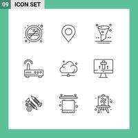 ensemble moderne de 9 contours pictogramme d'éléments de conception vectoriels modifiables de dispositif de signal de navigateur d'éducation de données vecteur