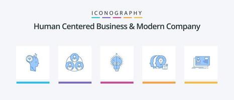 entreprise centrée sur l'homme et pack d'icônes bleues de l'entreprise moderne 5, y compris l'identifiant. transfert. cercle. partager. lumière. conception d'icônes créatives vecteur