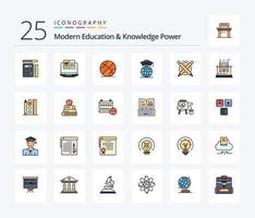pack d'icônes rempli de 25 lignes d'éducation et de connaissances modernes, y compris l'éducation. l'obtention du diplôme. balle. en ligne. globe vecteur