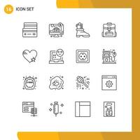 16 concept de contour pour les sites Web mobiles et les applications coeur service argent sac d'école éléments de conception vectoriels modifiables vecteur