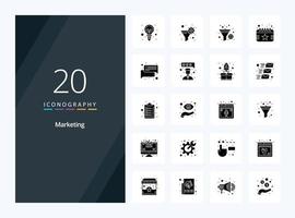 20 icône de glyphe solide marketing pour la présentation vecteur
