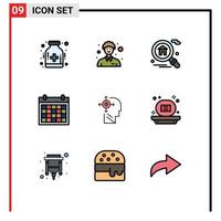 9 concept de couleur plate fillline pour les sites Web mobiles et les applications transformer la date d'accueil contactez-nous calendrier éléments de conception vectoriels modifiables vecteur