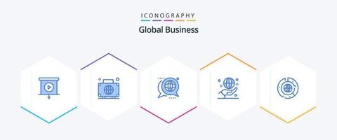 pack d'icônes bleu global business 25, y compris international. globe. communication. mondial. message vecteur