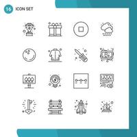 contour de l'interface mobile ensemble de 16 pictogrammes d'éléments de conception vectoriels modifiables de temps de bowling de cercle de sports de veste vecteur