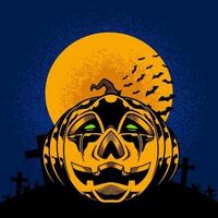 citrouille à la pleine lune et pierres tombales pour t-shirt et vêtements à thème halloween design tendance avec typographie simple vecteur