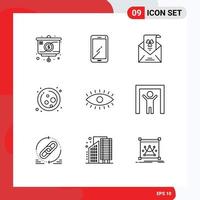 symboles d'icônes universels groupe de 9 contours modernes de molécule de croissance samsung cellule salutation éléments de conception vectoriels modifiables vecteur