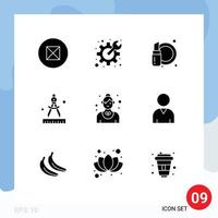 interface utilisateur pack de 9 glyphes solides de base d'employé de service cosmétique restauration art éléments de conception vectoriels modifiables vecteur