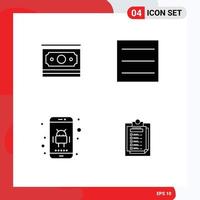 ensemble moderne de 4 glyphes et symboles solides tels que la motivation du téléphone en espèces présentation android éléments de conception vectoriels modifiables vecteur