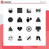 interface mobile glyphe solide ensemble de 16 pictogrammes d'itinéraire tampon en ligne route vers le bas éléments de conception vectoriels modifiables vecteur