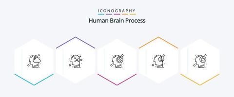 processus du cerveau humain pack d'icônes de 25 lignes comprenant la tête. se détendre. esprit humain. méditation. interdit vecteur