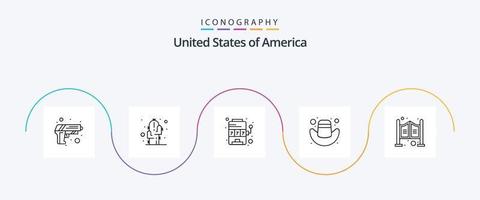 pack d'icônes usa line 5 comprenant la berline. porte. casino. chapeau. Américain vecteur