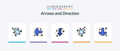 ligne de flèche remplie de 5 packs d'icônes comprenant. droite. complet. bas. droite. conception d'icônes créatives vecteur