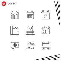 9 contours universels définis pour les applications web et mobiles chair finance battery down business editable vector design elements