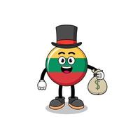 illustration de la mascotte du drapeau de la lituanie homme riche tenant un sac d'argent vecteur