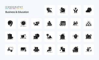 25 pack d'icônes de glyphe solide d'affaires et d'éducation vecteur