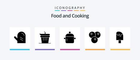 pack d'icônes de glyphe alimentaire 5, y compris le froid. nourriture. cuisson. boire. ustensiles de cuisine. conception d'icônes créatives vecteur